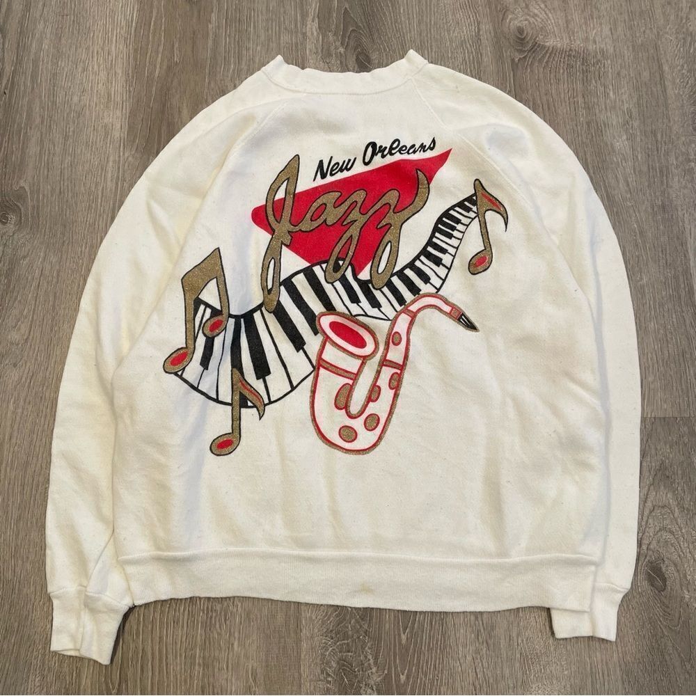 Vintage New Orleans Jazz White Pullover Crewneck Sweatshirt Size XL